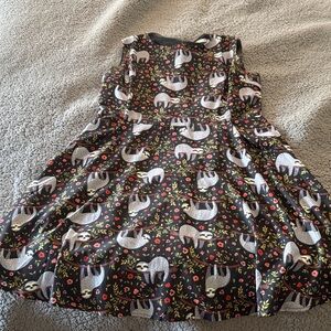 Black Sloth Print Sleeveless Skater Dress